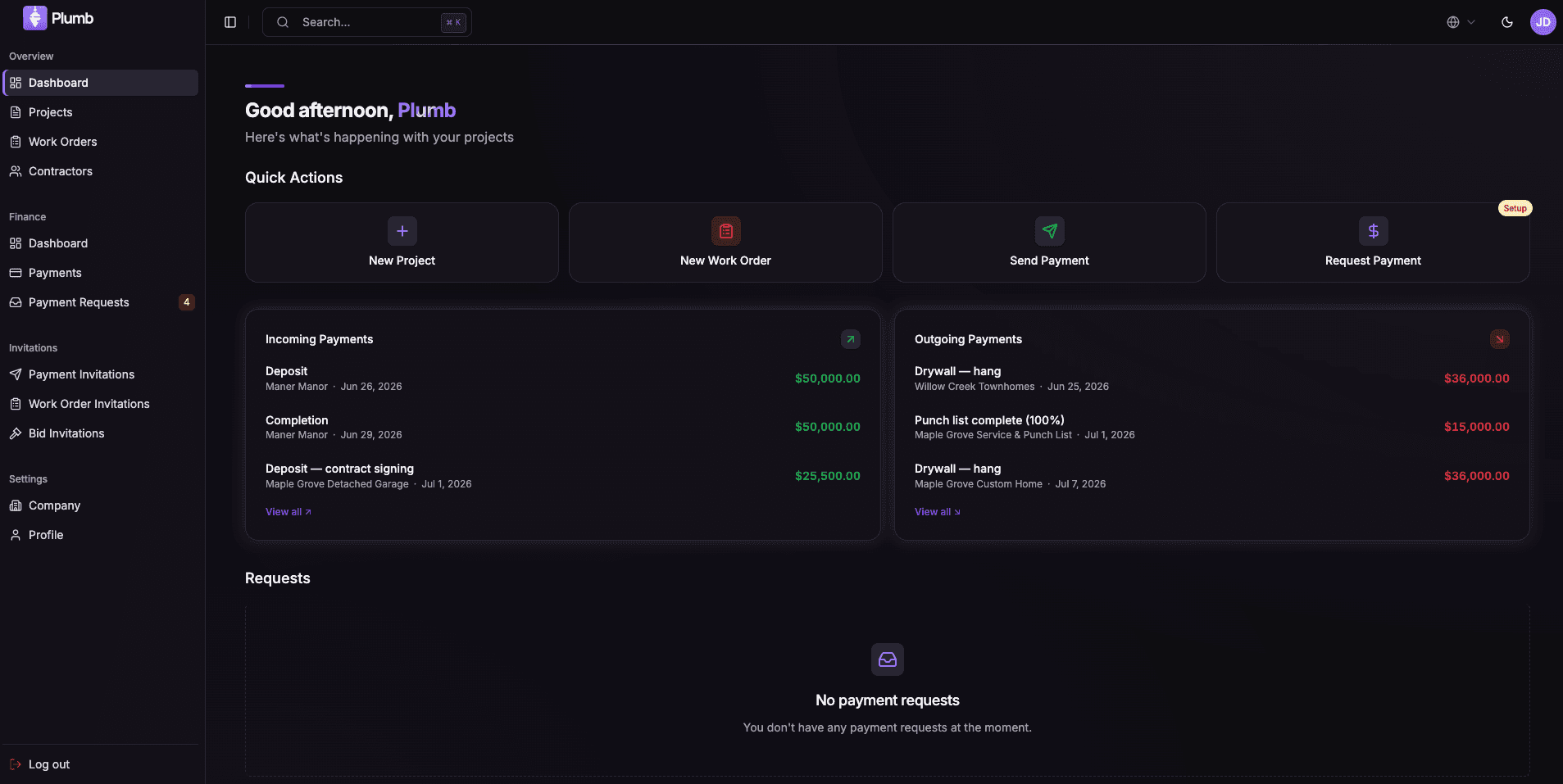 The Plumb platform dashboard