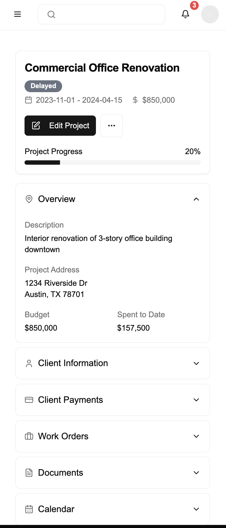Plumb mobile app project details view